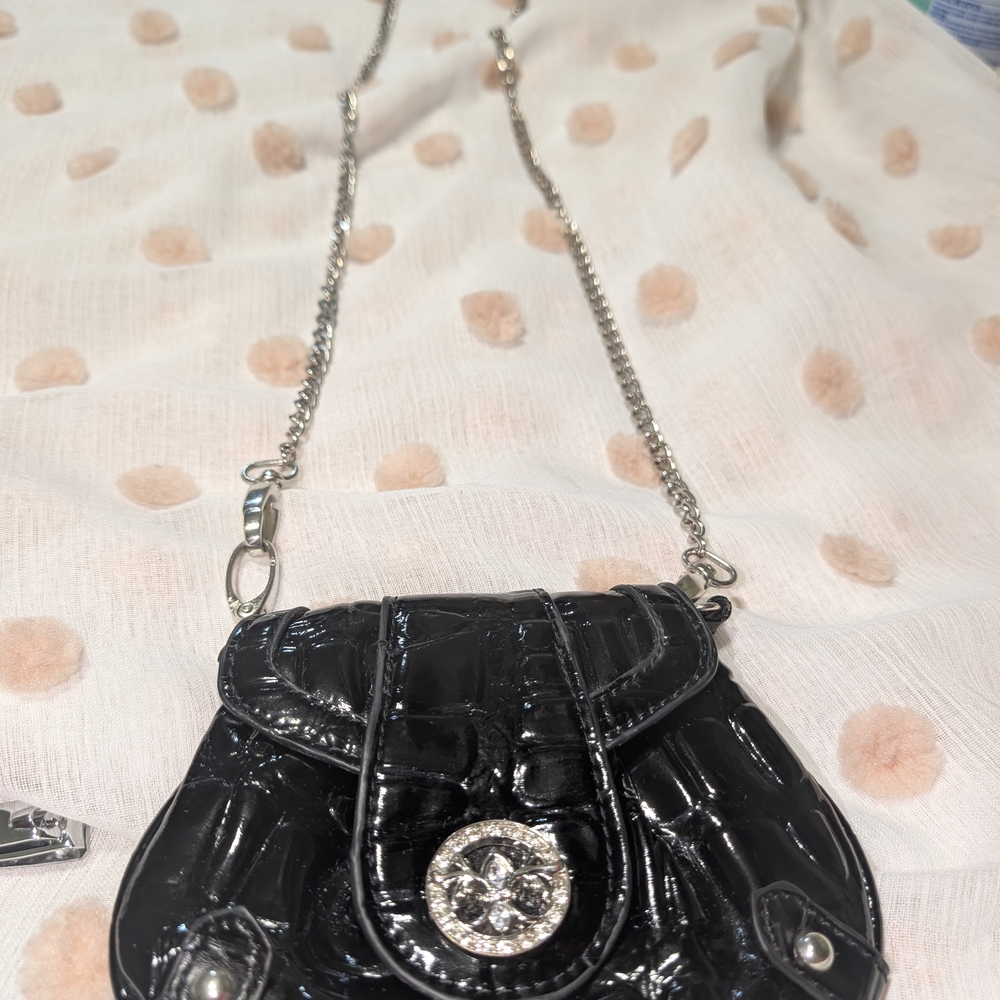 Sleek Black Croc-Embossed Mini Bag